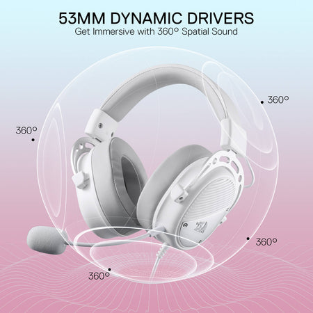 Redragon H730 USB Wired Gaming Headset - 53mm Drivers, 360° Spatial Sound, Detachable Noise-Canceling Microphone, Magnetic Replaceable Ear Cushions, Over-Ear Headphones Works for PC/PS4/PS5