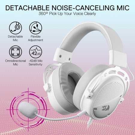 Redragon H730 USB Wired Gaming Headset - 53mm Drivers, 360° Spatial Sound, Detachable Noise-Canceling Microphone, Magnetic Replaceable Ear Cushions, Over-Ear Headphones Works for PC/PS4/PS5