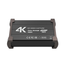4K HD video capture device with branding on a black background