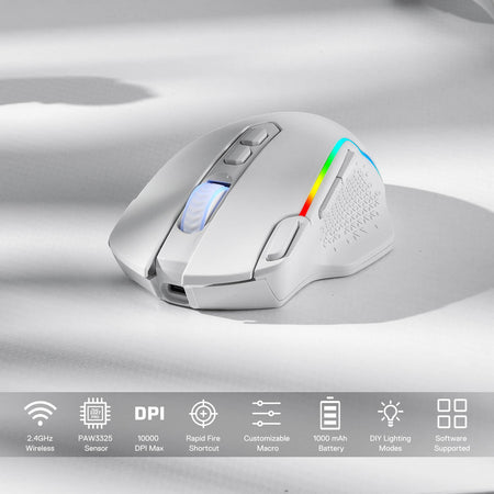 Redragon M810 Pro Wireless Gaming Mouse, 10000 DPI Wired/Wireless Gamer Mouse w/ Rapid Fire Key, 8 Macro Buttons, 45-Hour Durable Power Capacity and RGB Backlit for PC/Mac/Laptop