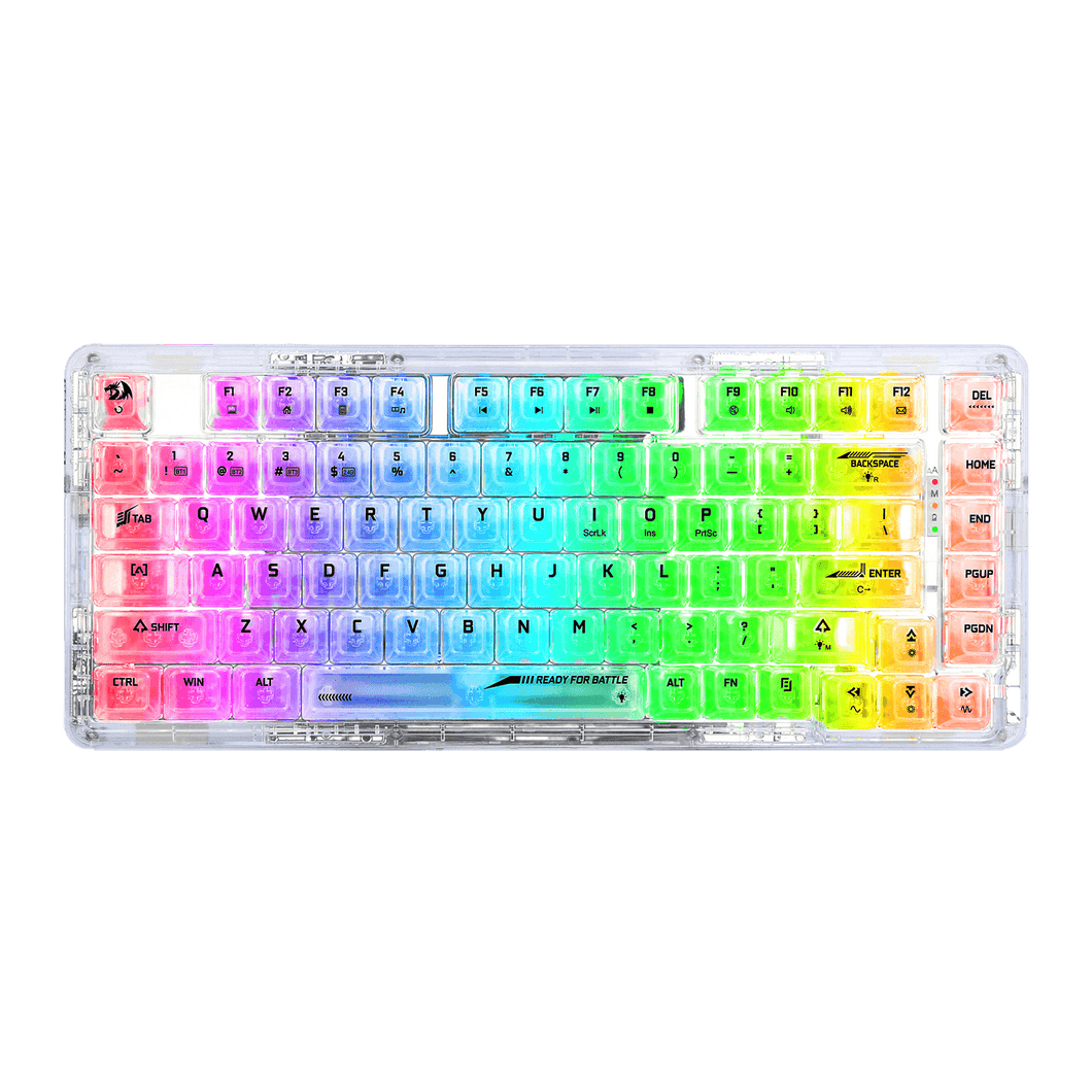 Redragon K649 PRO 78% Wireless Gasket RGB Gaming Keyboard, 3-Modes 82 Keys Full-Transparent Hot-Swap Compact Mechanical Keyboard w/Upgraded Socket, Sound Absorbing Foams, Translucent Custom Switch