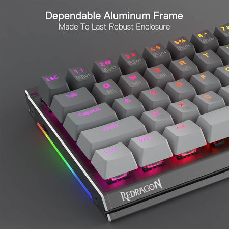 Redragon K641 65% Aluminum RGB Mechanical Keyboard, Wired 68 Keys Compact Gaming Keyboard w/ 3.5mm Sound Absorbing Foams, Detachable Wrist Rest, Gradient Keycaps, Upgraded Hot-Swap Socket