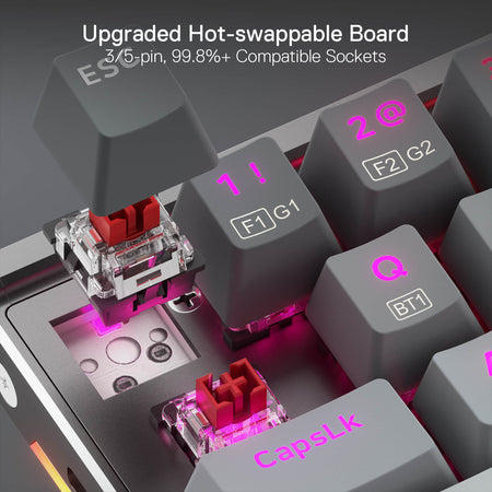 Redragon K641 65% Aluminum RGB Mechanical Keyboard, Wired 68 Keys Compact Gaming Keyboard w/ 3.5mm Sound Absorbing Foams, Detachable Wrist Rest, Gradient Keycaps, Upgraded Hot-Swap Socket