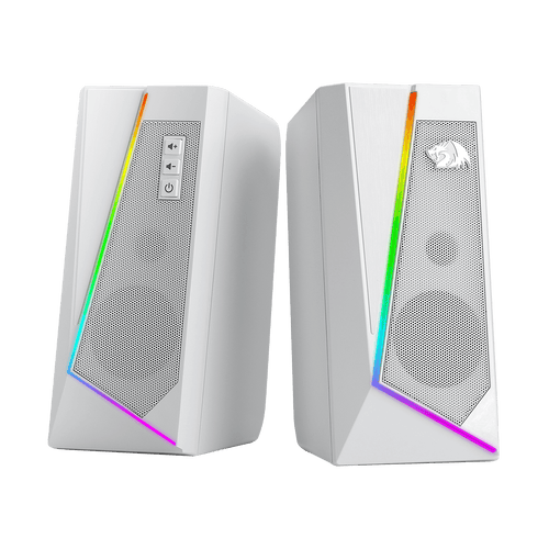Redragon GS520 RGB Desktop Speakers, 2.0 Channel PC Computer Stereo Speaker with 6 Colorful LED Modes, Enhanced Sound and Easy-Access Volume Control, USB Powered w/ 3.5mm Cable, White