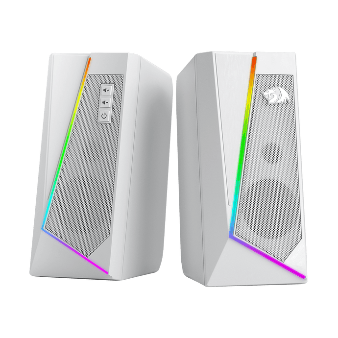 Redragon GS520 RGB Desktop Speakers, 2.0 Channel PC Computer Stereo Speaker with 6 Colorful LED Modes, Enhanced Sound and Easy-Access Volume Control, USB Powered w/ 3.5mm Cable, White