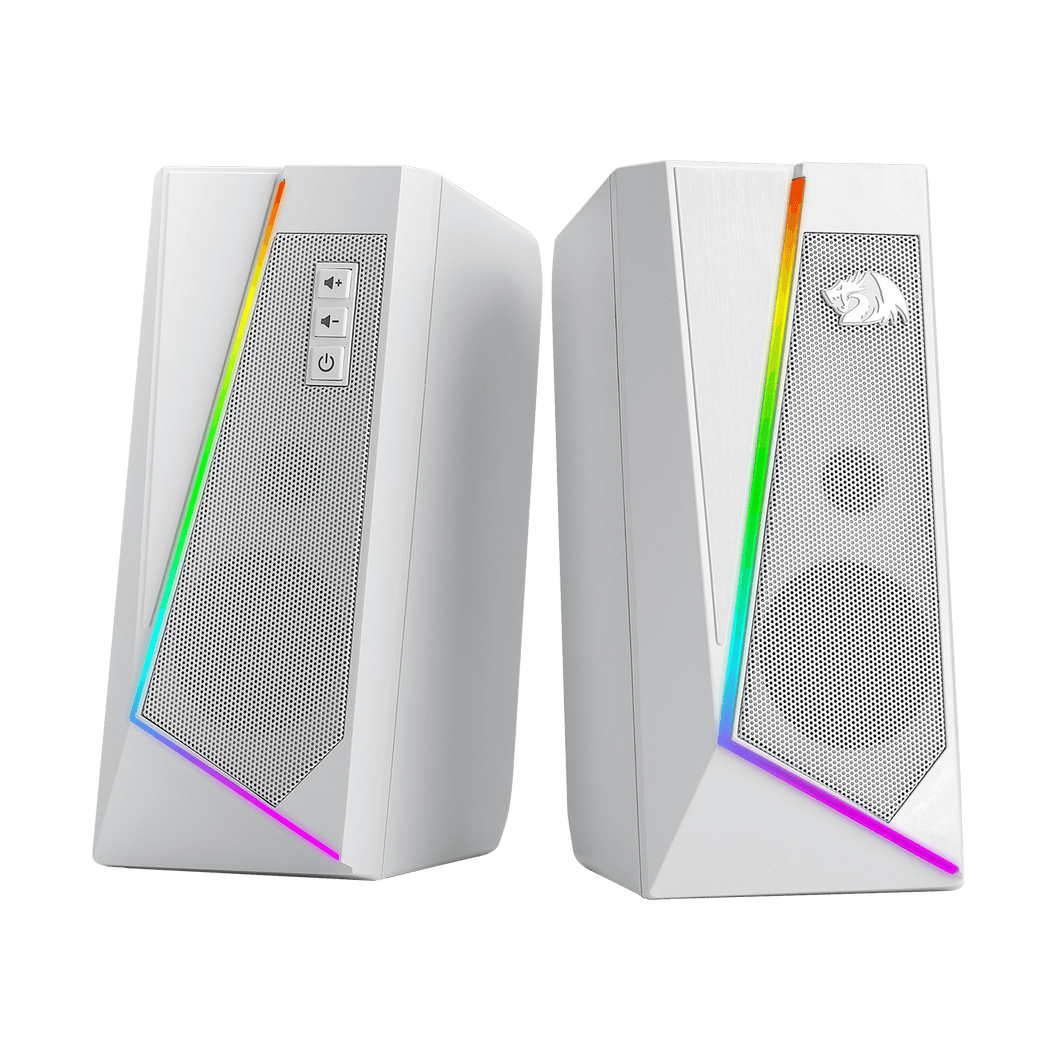 Redragon GS520 RGB Desktop Speakers, 2.0 Channel PC Computer Stereo Speaker with 6 Colorful LED Modes, Enhanced Sound and Easy-Access Volume Control, USB Powered w/ 3.5mm Cable, White