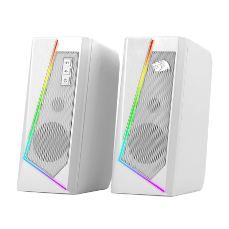 Redragon GS520 RGB Desktop Speakers, 2.0 Channel PC Computer Stereo Speaker with 6 Colorful LED Modes, Enhanced Sound and Easy-Access Volume Control, USB Powered w/ 3.5mm Cable, White