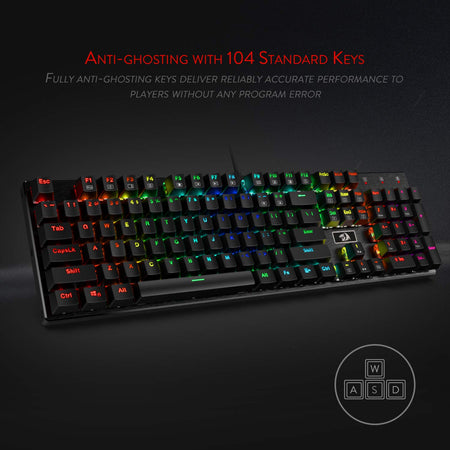 Redragon K556-US RGB LED Kabelgebundene Mechanische Gaming Tastatur Mit Hintergrundbeleuchtung, Aluminium Tastatur, 104 Tasten Anti-Ghosting, für Windows, Laptop, PC, Notebook (QWERTY Layout, Schwarz)