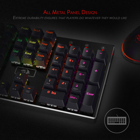 Redragon K556-US RGB LED Kabelgebundene Mechanische Gaming Tastatur Mit Hintergrundbeleuchtung, Aluminium Tastatur, 104 Tasten Anti-Ghosting, für Windows, Laptop, PC, Notebook (QWERTY Layout, Schwarz)