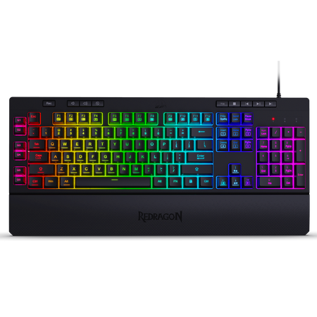 Redragon K512 SHIVA RGB Membrane Gaming Keyboard with Multimedia Keys, 6 Extra On-Board Macro Keys, Dedicated Media Control, Detachable Wrist Rest