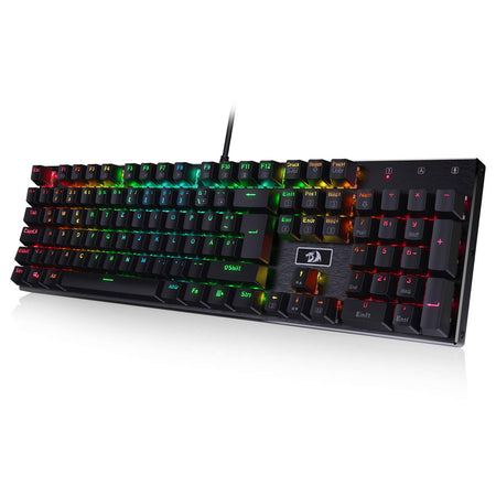 Redragon K556-DE Mechanische Gaming Tastatur, QWERTZ, Braune Schalter, Taktil & Klick Keyboard, 18 Mode RGB Beleucht, Voll Programmierbar, Ganzmetallpaneel, Ergonomische Tastatur, Schwarz