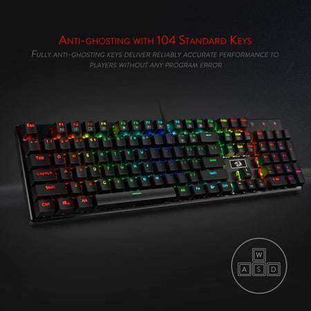 Redragon K556 RGB LED Backlit Wired Mechanical Gaming Keyboard, Aluminum Base, 104 Standard Keys