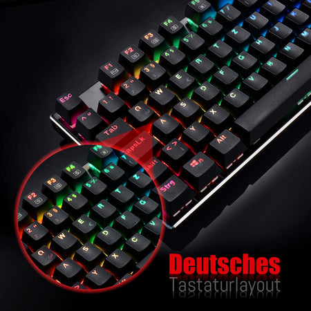 Redragon K556-DE Mechanische Gaming Tastatur, QWERTZ, Braune Schalter, Taktil & Klick Keyboard, 18 Mode RGB Beleucht, Voll Programmierbar, Ganzmetallpaneel, Ergonomische Tastatur, Schwarz