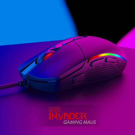 Redragon M719 Invader Gaming Maus 10.000 DPI PC Maus mit RGB Beleuchtung / 7 Programmierbaren Tasten / Feuer Tasten Optischer Sensor Wired Gaming Maus für pro Gamer (Schwarz)
