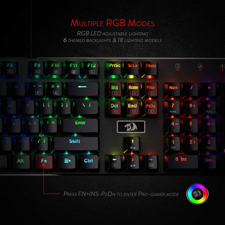 Redragon K556 RGB LED Backlit Wired Mechanical Gaming Keyboard, Aluminum Base, 104 Standard Keys