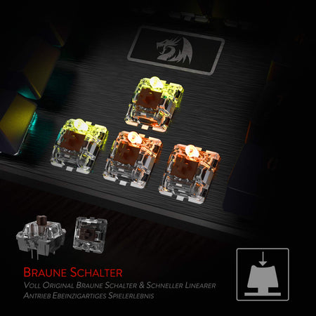 Redragon K556-DE Mechanische Gaming Tastatur, QWERTZ, Braune Schalter, Taktil & Klick Keyboard, 18 Mode RGB Beleucht, Voll Programmierbar, Ganzmetallpaneel, Ergonomische Tastatur, Schwarz
