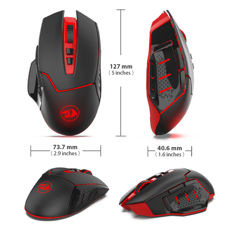 Redragon M690-1 Wireless Gaming Mouse with DPI Shifting, 2 Side Buttons, 2400 DPI, Ergonomic Design, 7 Buttons-Black