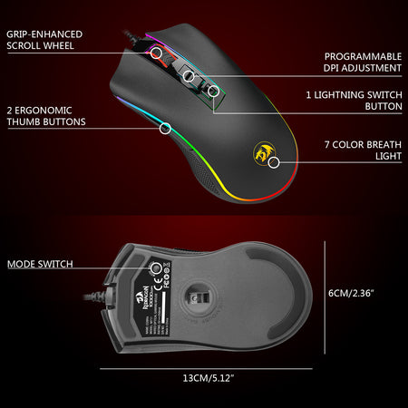 Redragon COBRA M711-FPS  Flawless sensor, LK Optical Switch , 24000DPI Gaming Mouse, 16.8 Million RGB backlight