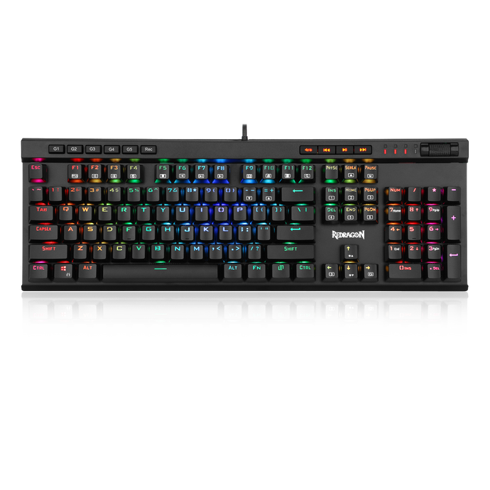 Redragon K580-PRO RGB Backlit Mechanical Gaming Keyboard 104 Keys Anti-ghosting with Macro Keys & Dedicated Media Controls, Onboard Macro Recording (Optical Blue Switches)