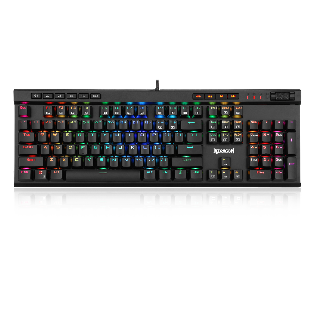 Redragon K580-PRO RGB Backlit Mechanical Gaming Keyboard 104 Keys Anti-ghosting with Macro Keys & Dedicated Media Controls, Onboard Macro Recording (Optical Blue Switches)
