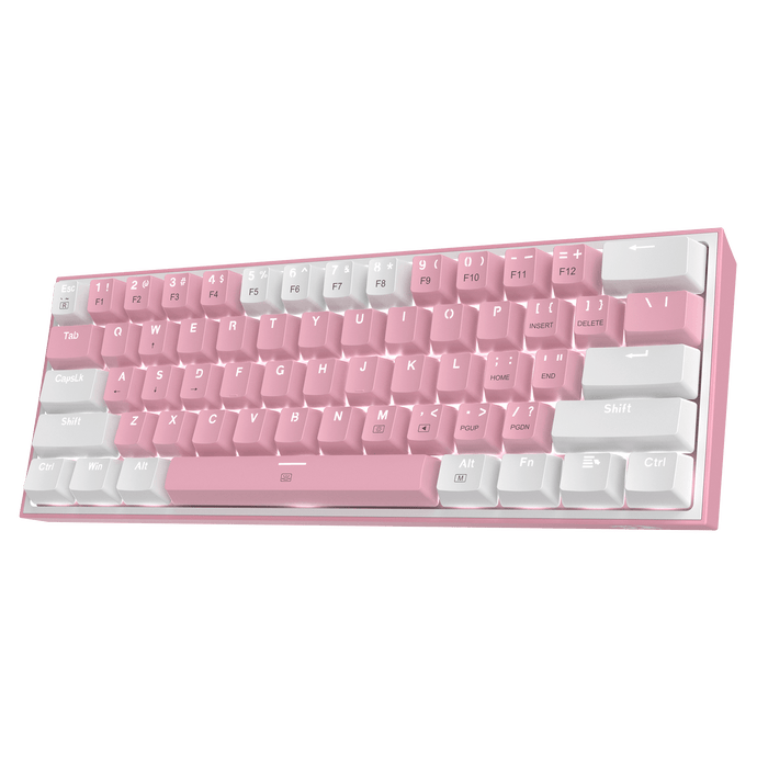 Redragon K617 FIZZ 60% Wired RGB Gaming Keyboard, 61 Keys Compact Mechanical Keyboard w/ White & Pink Mixed-Colored Keycaps, Linear Red Switch, Pro Driver Support