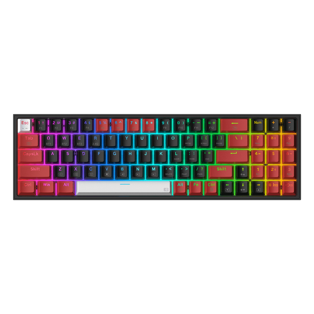 Redragon K628 PRO 75% 3-Mode Wireless RGB Gaming Keyboard, 78 Keys Hot-Swappable Compact Mechanical Keyboard w/Hot-Swap Free-Mod PCB Socket, Dedicated Arrow Keys & Numpad, Red Switch