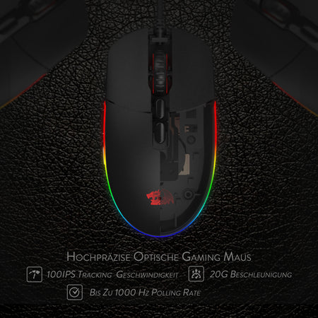 Redragon M719 Invader Gaming Maus 10.000 DPI PC Maus mit RGB Beleuchtung / 7 Programmierbaren Tasten / Feuer Tasten Optischer Sensor Wired Gaming Maus für pro Gamer (Schwarz)
