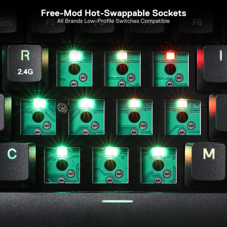 Redragon K632 PRO Noctis 60% Wireless RGB Mechanical Keyboard, Bluetooth/2.4Ghz/Wired Tri-Mode Ultra-Thin Low Profile Gaming Keyboard w/No-Lag Connection