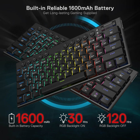 Redragon K632 PRO Noctis 60% Wireless RGB Mechanical Keyboard, Bluetooth/2.4Ghz/Wired Tri-Mode Ultra-Thin Low Profile Gaming Keyboard w/No-Lag Connection