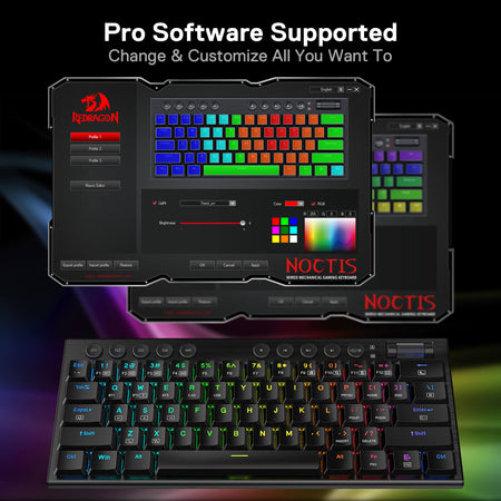 Redragon K632 PRO Noctis 60% Wireless RGB Mechanical Keyboard, Bluetooth/2.4Ghz/Wired Tri-Mode Ultra-Thin Low Profile Gaming Keyboard w/No-Lag Connection