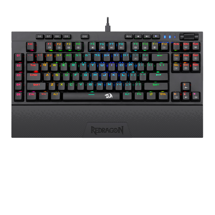 Redragon K596 VISHNU 3 Modes RGB Mechanical Gaming Keyboard, 87 Keys TKL Compact Keyboard with 2400 mAh Battery, 10 Onboard Macro Keys &  Wrist Rest, 10H Play Time, Red Switches