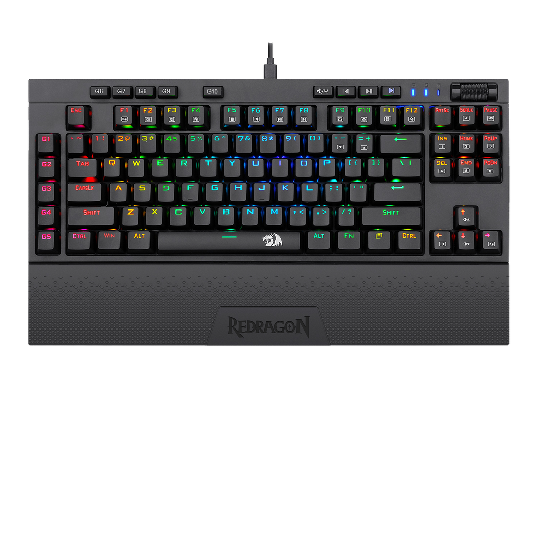 Redragon K596 VISHNU 2.4G Wireless/Wired RGB Mechanical Gaming Keyboard, 87 Keys TKL Compact Keyboard with 2400 mAh Battery, 10 Onboard Macro Keys &  Wrist Rest, 10H Play Time, Red Switches
