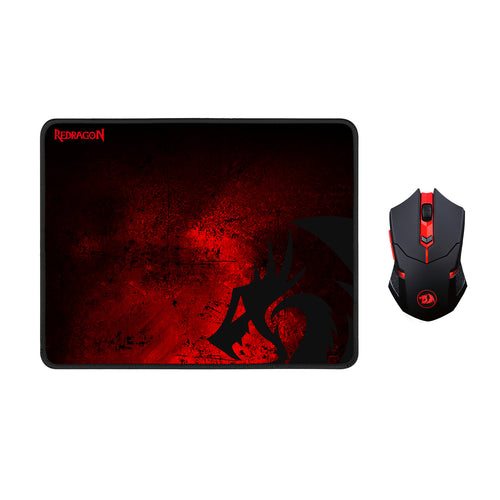 Redragon M601-WL-BA Wireless Gaming Mouse and Mouse Pad Combo, Ergonomic, Programmable 6 Buttons, 2400 DPI, Red LED Mouse, Large Mouse Pad for Windows PC Games - Black [Mouse Pad Cordless Mouse Set]