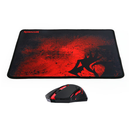 Redragon M601-WL-BA Wireless Gaming Mouse and Mouse Pad Combo, Ergonomic, Programmable 6 Buttons, 2400 DPI, Red LED Mouse, Large Mouse Pad for Windows PC Games - Black [Mouse Pad Cordless Mouse Set]