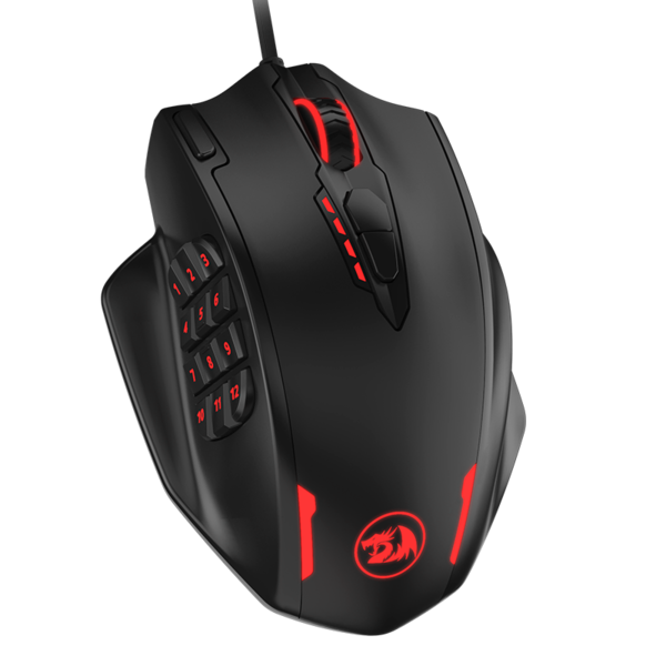 Redragon M908 IMPACT MMO Gaming Mouse up to 12,400 DPI High Precision  Mouse for PC, 18 Programmable Buttons, Weight Tuning Cartridge, 12 Side Buttons, 5 programmable user profiles, 16.8 Million Customizing LED Color Option