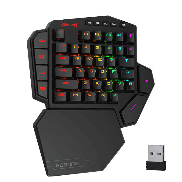 Redragon K585 DITI Wireless One-Handed Mechanical Keyboard, 42 Keys 2.4Ghz RGB 40% Gaming Keypad with 7 Onboard Macro Keys, Detachable Wrist Support, 3000 mAh Battery
