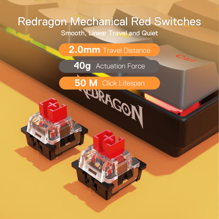 Redragon K644 SE 65% 3-Mode Wireless RGB Gaming Keyboard, 61 Keys Hot-Swappable Compact Mechanical Keyboard w/Upgrade Hot-Swap PCB Socket & Creative 1.2X Larger Size, Quiet Red Linear Switch