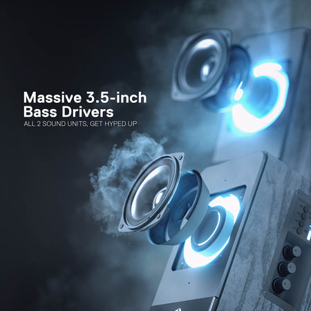 Redragon GS813 Wireless Desktop Speakers, 2.0 Channel Bookshelf Speaker w/Powerful 20W Output, BT 5.0/3.5mm AUX Connection, Enhanced Bass/Treble Knob Control and TF Card/USB Flash Drive Supported