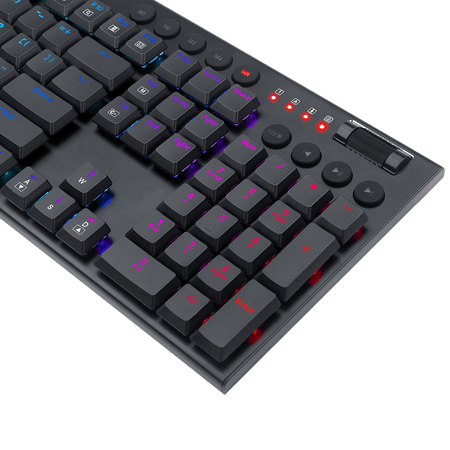 Redragon K619 Horus RGB Mechanical Keyboard, Ultra-Thin Designed Wired Gaming Keyboard w/Low Profile Keycaps, Dedicated Media Control & Linear Red Switch, Pro Software Supported