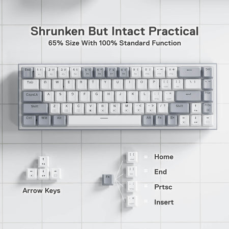 Redragon K631 Gery 65% Wired RGB Gaming Keyboard, 68 Keys Hot-Swappable Compact Mechanical Keyboard w/100% Hot-Swap Socket, Free-Mod Plate Mounted PCB & Dedicated Arrow Keys, Quiet Red Linear Switch