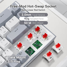 Redragon K631 Gery 65% Wired RGB Gaming Keyboard, 68 Keys Hot-Swappable Compact Mechanical Keyboard w/100% Hot-Swap Socket, Free-Mod Plate Mounted PCB & Dedicated Arrow Keys, Quiet Red Linear Switch