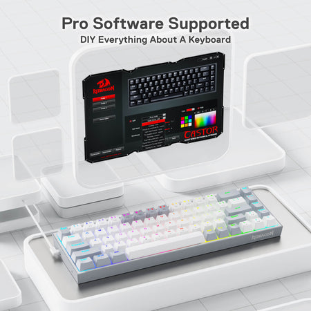 Redragon K631 Gery 65% Wired RGB Gaming Keyboard, 68 Keys Hot-Swappable Compact Mechanical Keyboard w/100% Hot-Swap Socket, Free-Mod Plate Mounted PCB & Dedicated Arrow Keys, Quiet Red Linear Switch