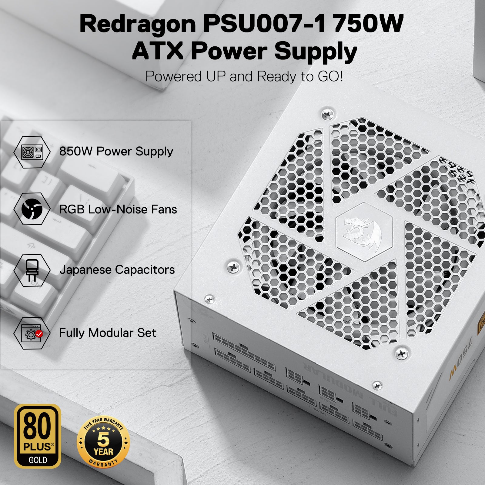 Redragon PSU006 80+ Gold 750 Watt ATX Fully Modular Power Supply w/ 80 –  REDRAGON ZONE