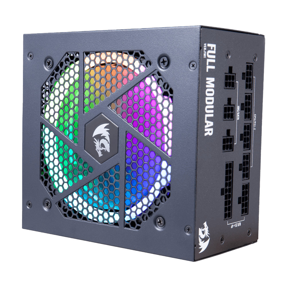 Redragon PSU007 80+ Gold 850 Watt ATX Fully Modular Power Supply w/ 80 Plus Gold Certified, Compact 160mm Size and Low Noise RGB Fan 0 RPM, 100% Japanese Capacitors, Full Mod Cables