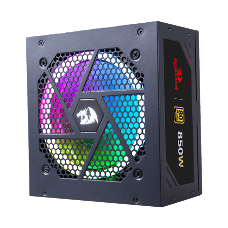 Redragon PSU007 80+ Gold 850 Watt ATX Fully Modular Power Supply w/ 80 Plus Gold Certified, Compact 160mm Size and Low Noise RGB Fan 0 RPM, 100% Japanese Capacitors, Full Mod Cables