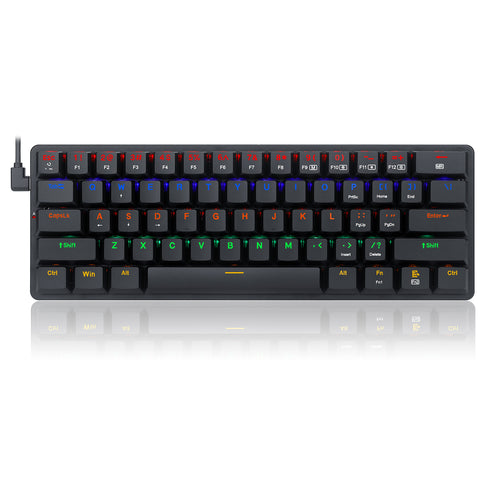 Redragon K615 Elise 60% Thin Wired Mechanical Keyboard, Slim Compact 61 Keys Rainbow LED Backlit  with Low Profile Tactile Blue Switches for Windows PC
