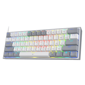 Redragon K617 FIZZ 60% Wired RGB Gaming Keyboard, 61 Keys Compact Mechanical Keyboard w/ White & Grey Mixed-Colored Keycaps, Linear Red Switch, Pro Driver Support