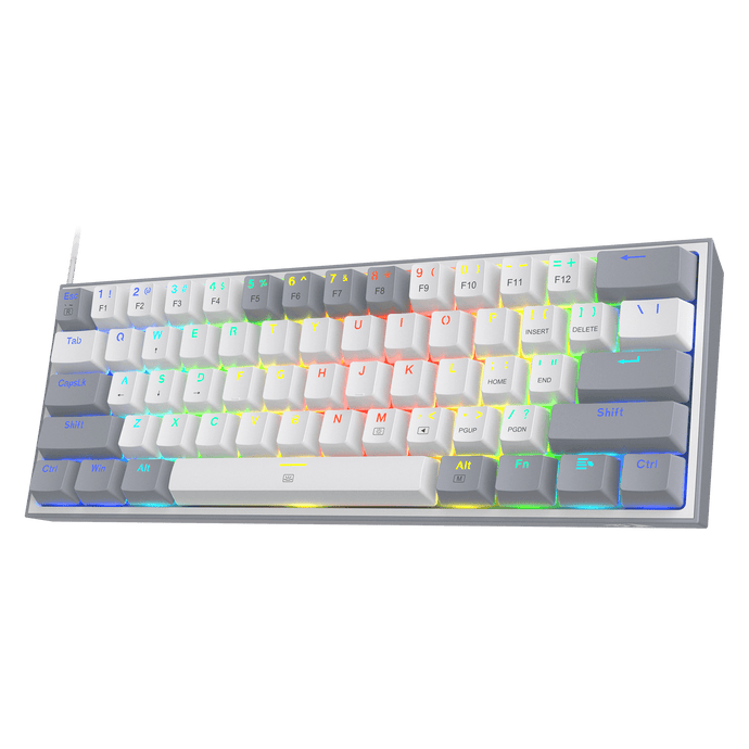 Redragon K617 FIZZ 60% Wired RGB Gaming Keyboard, 61 Keys Compact Mechanical Keyboard w/ White & Grey Mixed-Colored Keycaps, Linear Red Switch, Pro Driver Support