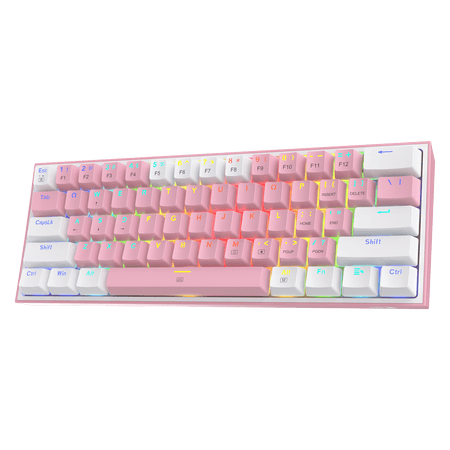 Redragon K617 FIZZ 60% Wired RGB Gaming Keyboard, 61 Keys Compact Mechanical Keyboard w/ White & Pink Mixed-Colored Keycaps, Linear Red Switch, Pro Driver Support