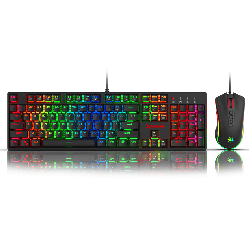 Redragon K582-BA Wired Mechanical Gaming Keyboard & M711 Cobra Gaming Mouse Combo, 10,000DPI, 7 Programmable Buttons, RGB LED Backlit Keyboard Mouse Set for PC, Laptop, Computer